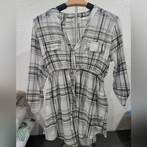 Siren Lily Black and White Plaid Long Sleeve Dress